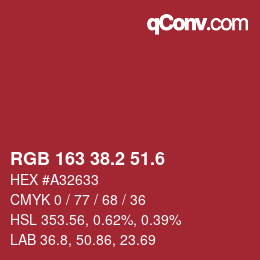 カラーコード: RGB 163 38.2 51.6 | qconv.com