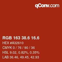 カラーコード: RGB 163 38.6 16.6 | qconv.com