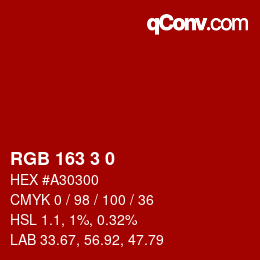 Color code: RGB 163 3 0 | qconv.com