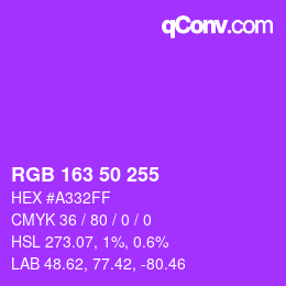 Color code: RGB 163 50 255 | qconv.com