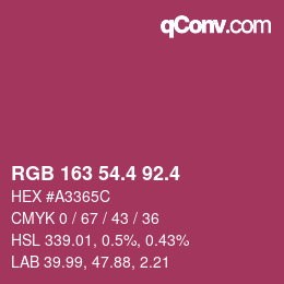 カラーコード: RGB 163 54.4 92.4 | qconv.com