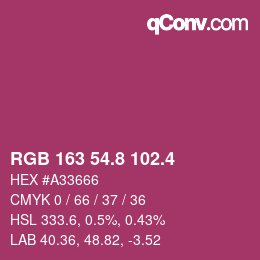 カラーコード: RGB 163 54.8 102.4 | qconv.com