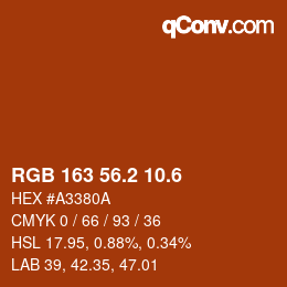 カラーコード: RGB 163 56.2 10.6 | qconv.com