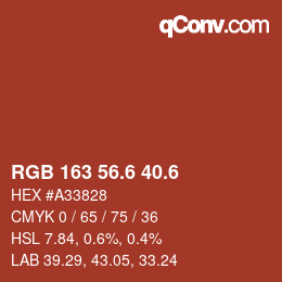 カラーコード: RGB 163 56.6 40.6 | qconv.com
