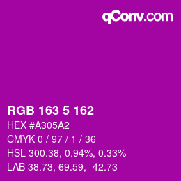 カラーコード: RGB 163 5 162 | qconv.com