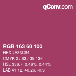 颜色代码: RGB 163 60 100 | qconv.com