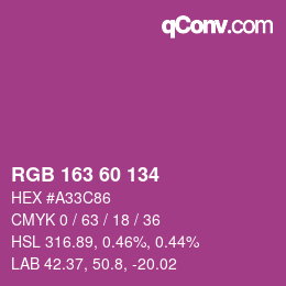 カラーコード: RGB 163 60 134 | qconv.com