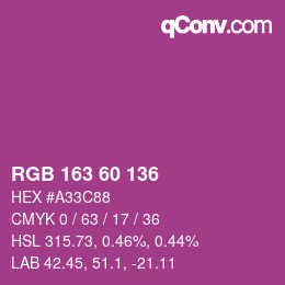カラーコード: RGB 163 60 136 | qconv.com