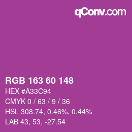 Color code: RGB 163 60 148 | qconv.com