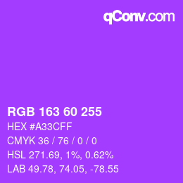 颜色代码: RGB 163 60 255 | qconv.com