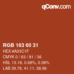 颜色代码: RGB 163 60 31 | qconv.com