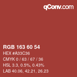 Color code: RGB 163 60 54 | qconv.com