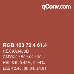 カラーコード: RGB 163 72.4 61.4 | qconv.com