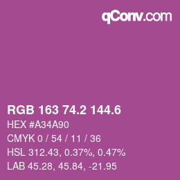 カラーコード: RGB 163 74.2 144.6 | qconv.com