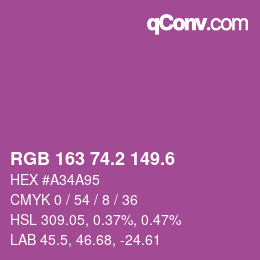 カラーコード: RGB 163 74.2 149.6 | qconv.com