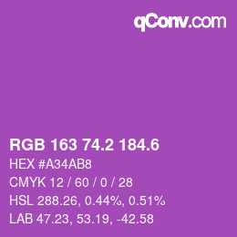 カラーコード: RGB 163 74.2 184.6 | qconv.com