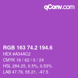 カラーコード: RGB 163 74.2 194.6 | qconv.com