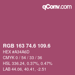 カラーコード: RGB 163 74.6 109.6 | qconv.com