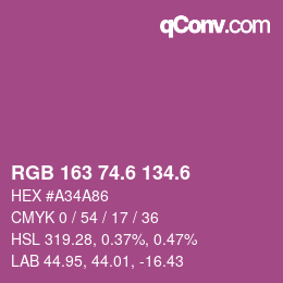 カラーコード: RGB 163 74.6 134.6 | qconv.com