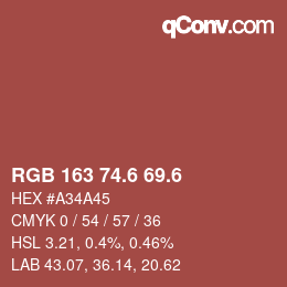 カラーコード: RGB 163 74.6 69.6 | qconv.com