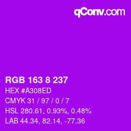 颜色代码: RGB 163 8 237 | qconv.com