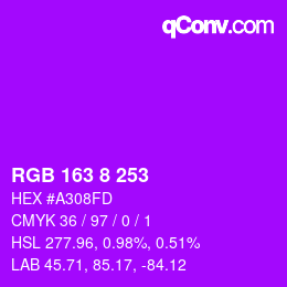 カラーコード: RGB 163 8 253 | qconv.com