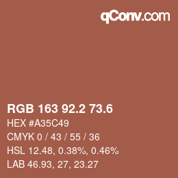 カラーコード: RGB 163 92.2 73.6 | qconv.com