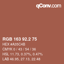カラーコード: RGB 163 92.2 75 | qconv.com