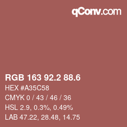 カラーコード: RGB 163 92.2 88.6 | qconv.com