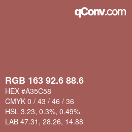 カラーコード: RGB 163 92.6 88.6 | qconv.com