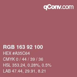 颜色代码: RGB 163 92 100 | qconv.com