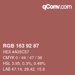 颜色代码: RGB 163 92 87 | qconv.com