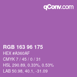Color code: RGB 163 96 175 | qconv.com