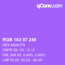 Color code: RGB 163 97 249 | qconv.com