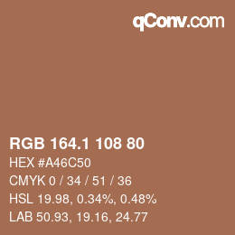 カラーコード: RGB 164.1 108 80 | qconv.com