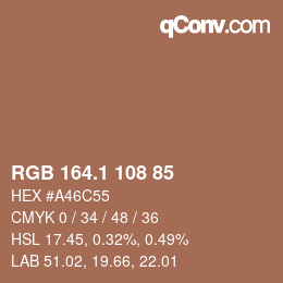 カラーコード: RGB 164.1 108 85 | qconv.com