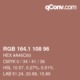 カラーコード: RGB 164.1 108 96 | qconv.com