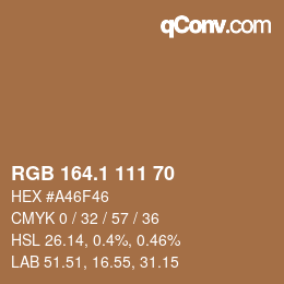 カラーコード: RGB 164.1 111 70 | qconv.com