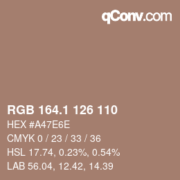 カラーコード: RGB 164.1 126 110 | qconv.com