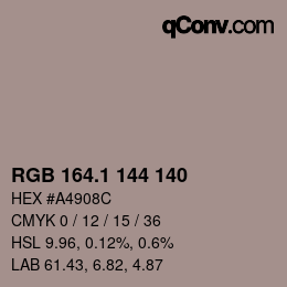 カラーコード: RGB 164.1 144 140 | qconv.com