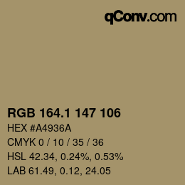 カラーコード: RGB 164.1 147 106 | qconv.com