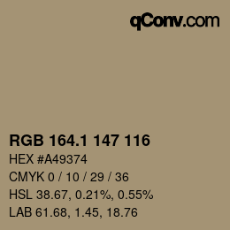 Color code: RGB 164.1 147 116 | qconv.com