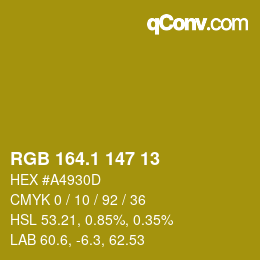 カラーコード: RGB 164.1 147 13 | qconv.com