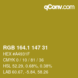 カラーコード: RGB 164.1 147 31 | qconv.com