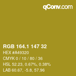 カラーコード: RGB 164.1 147 32 | qconv.com