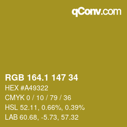 カラーコード: RGB 164.1 147 34 | qconv.com