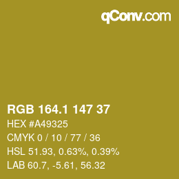 カラーコード: RGB 164.1 147 37 | qconv.com
