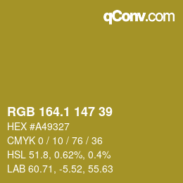 カラーコード: RGB 164.1 147 39 | qconv.com
