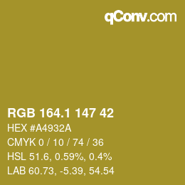 カラーコード: RGB 164.1 147 42 | qconv.com