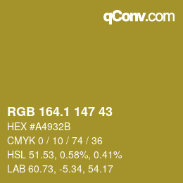 カラーコード: RGB 164.1 147 43 | qconv.com